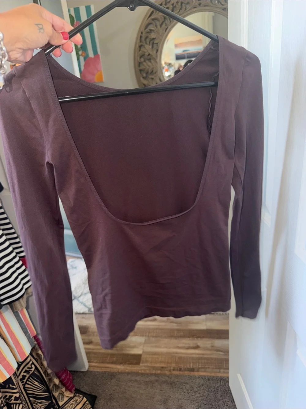 Free People Long Sleeve Crewneck Top in Mauve Plum